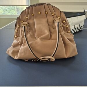 Valentino Garavani Tan Shoulder Bag with Gold Studs
